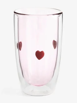 Hot Next Set of 2 Double Walled Tumbler Glasses Pink Hearts