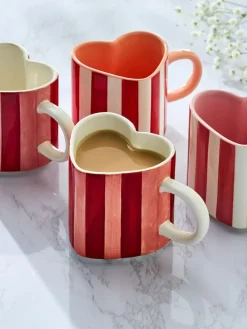 Discount Next Set of 4 Pink Stripe Heart Shaped Stacking Mugs
