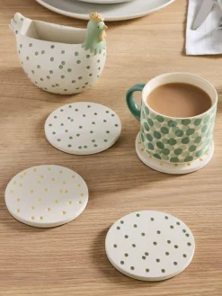 Best Next Set of 4 Sage Green Spot Chicken Coasters