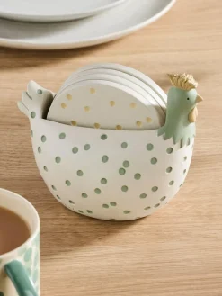 Best Next Set of 4 Sage Green Spot Chicken Coasters