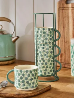 Clearance Next Set of 4 Sage Green Spot Stacking Mugs