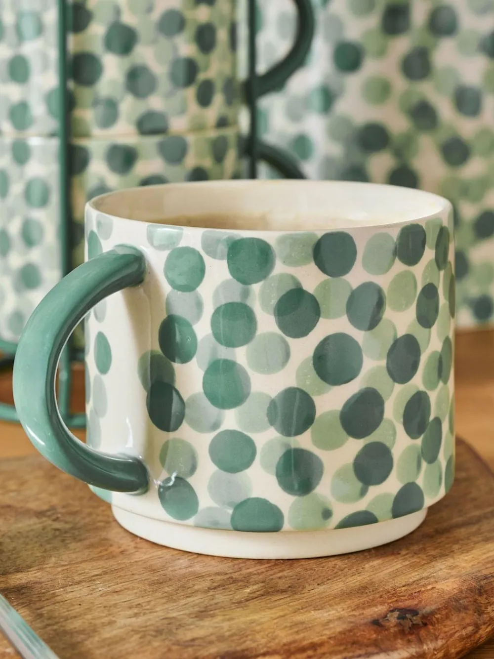 Clearance Next Set of 4 Sage Green Spot Stacking Mugs
