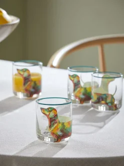 Next Set of 4 Teal Blue Sausage Dog Tumbler Glasses^ Glassware