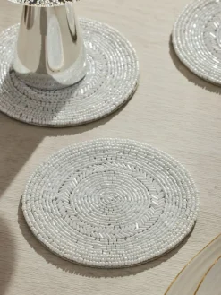 Next Set of 4 White Beaded Coasters^ Table Linen, Placemats & Coasters