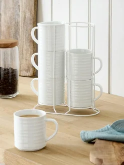 Best Next Set of 6 White Malvern Stacking Mugs
