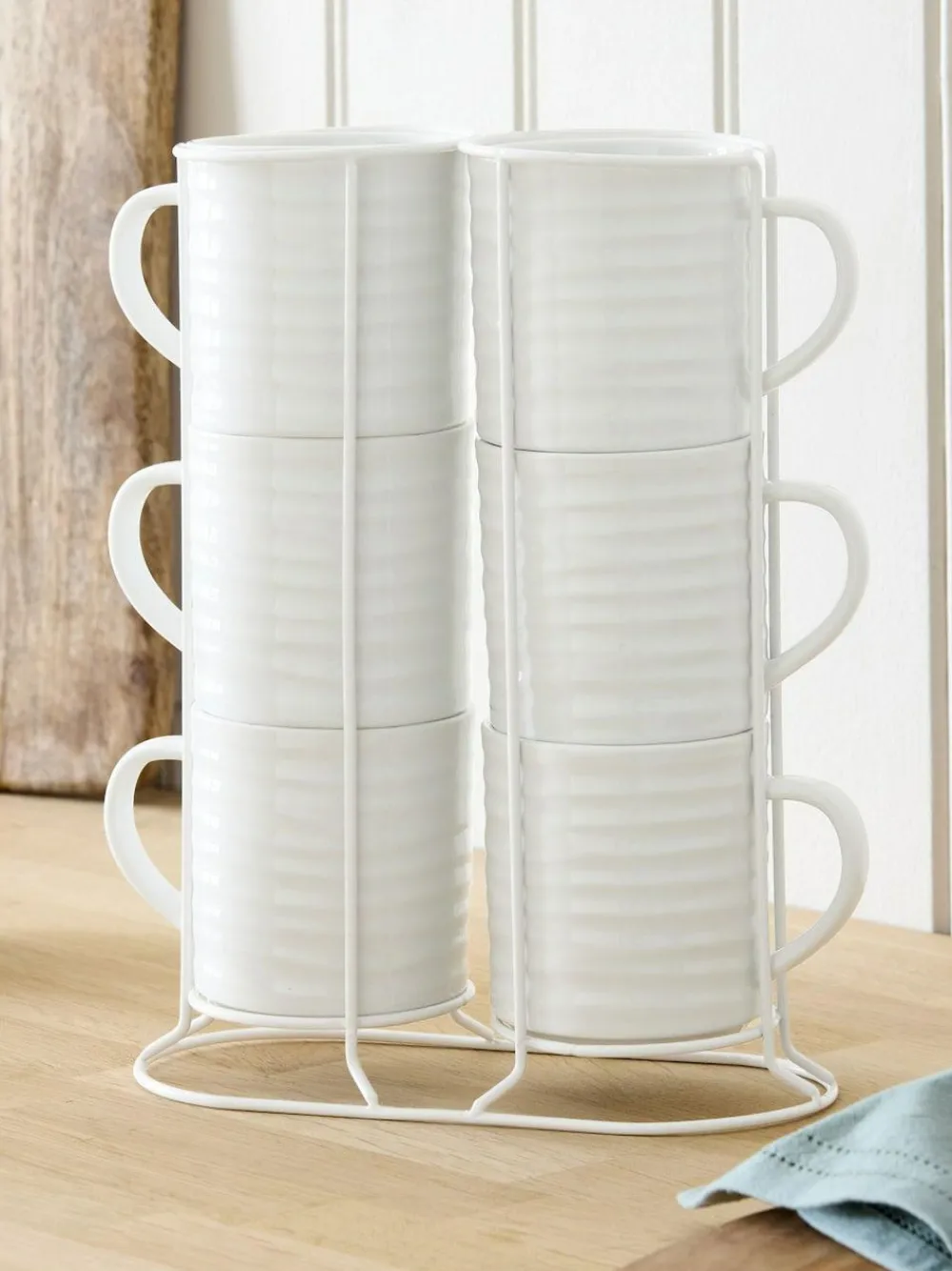 Best Next Set of 6 White Malvern Stacking Mugs
