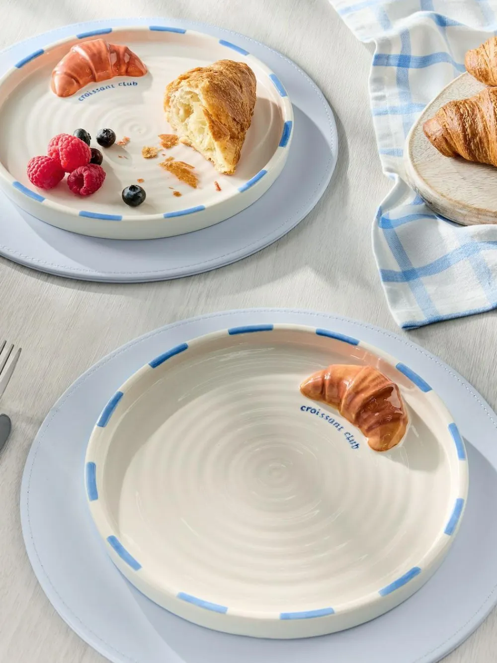 Online Next Set of 2 White/Blue Claude Croissant Club Side Plates