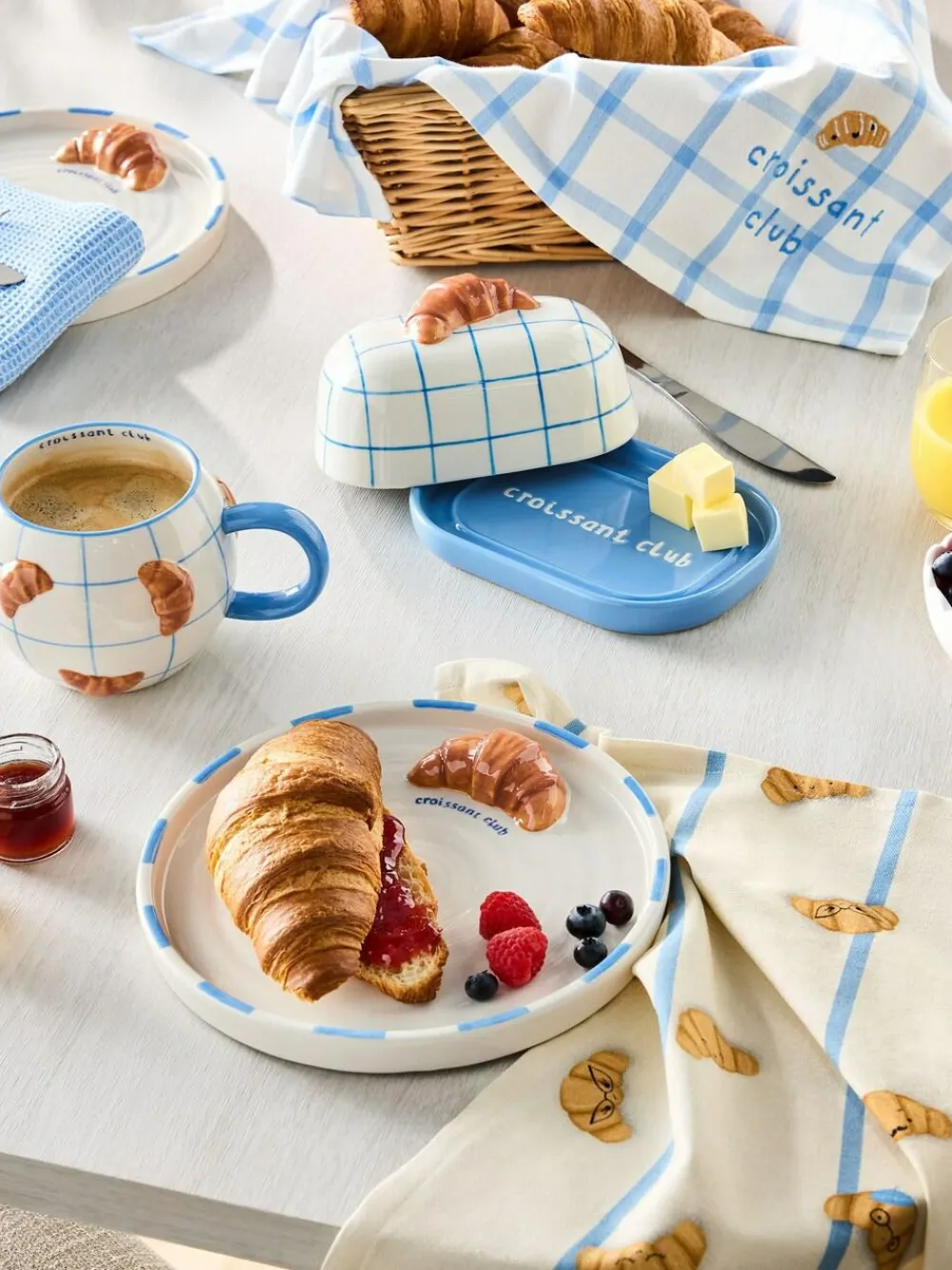 Online Next Set of 2 White/Blue Claude Croissant Club Side Plates