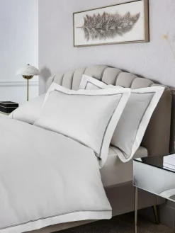 Outlet Next Set of 2 Collection Luxe 600 Thread Count Embroidered Border 100% Cotton Pillowcases White/Silver