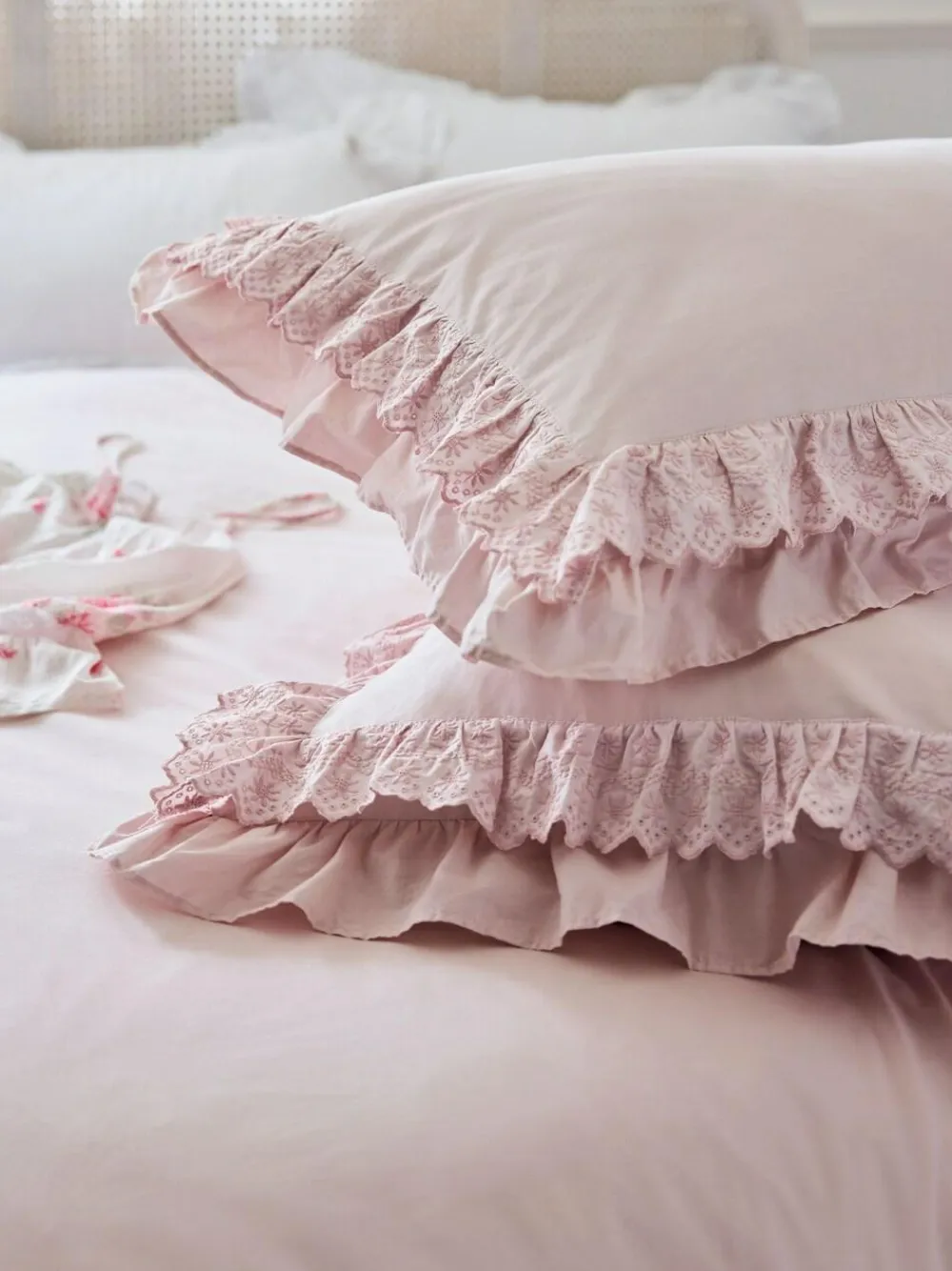 New Shabby Chic by Rachel Ashwell® Set of 2 Broderie Anglaise Ruffle Count Pillowcases Pink