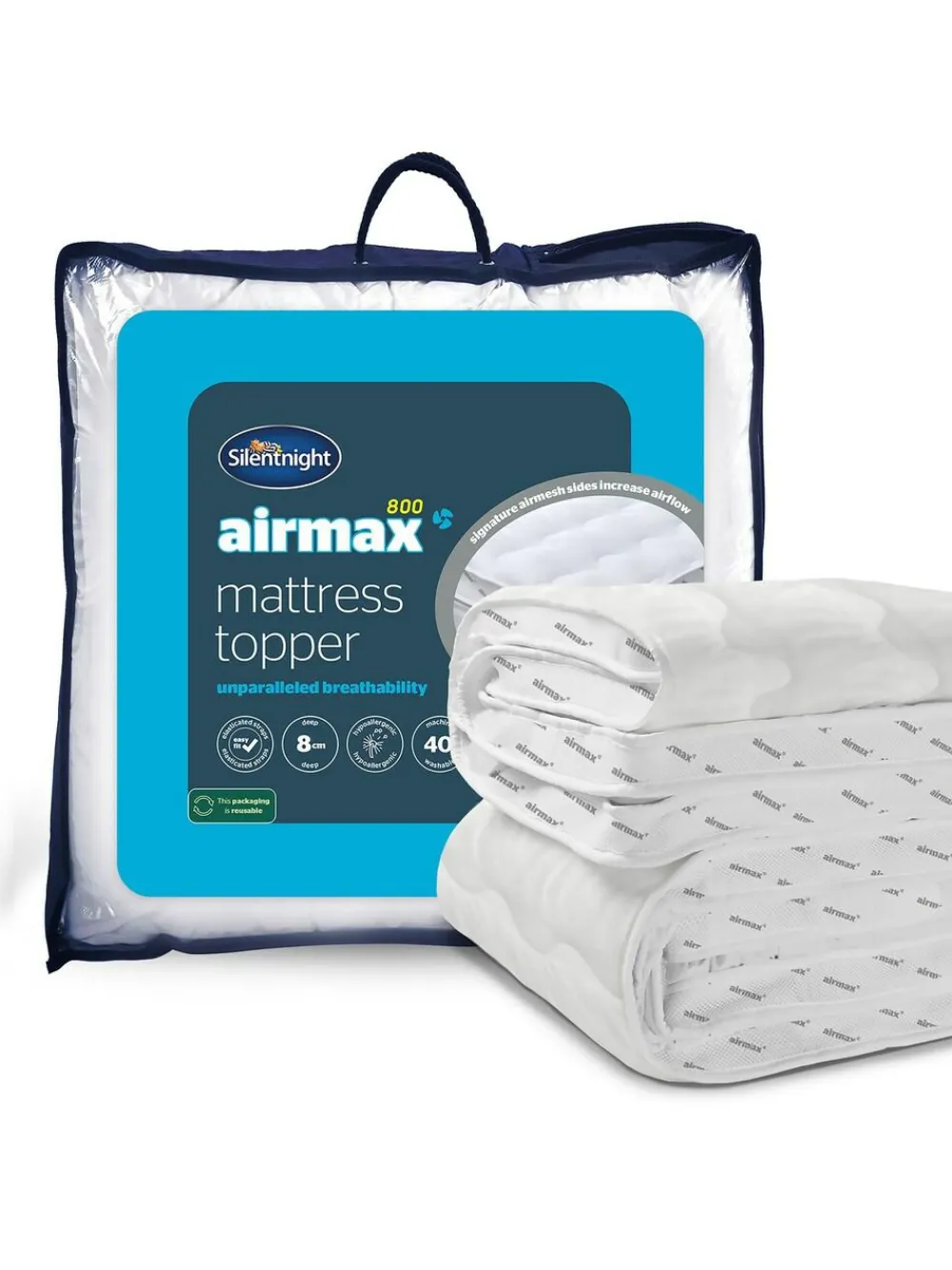 Silentnight White Airmax 800 8cm Mattress Topper^ Duvets & Pillows
