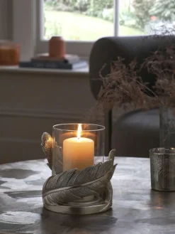 Next Silver Feather Resin And Glass Hurricane^ Candle Holders & Lanterns