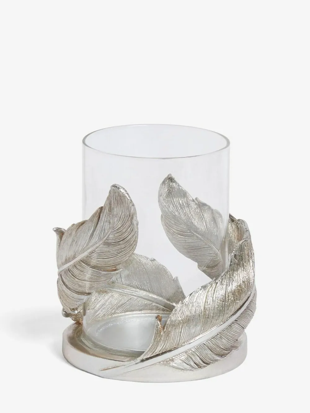 Next Silver Feather Resin And Glass Hurricane^ Candle Holders & Lanterns