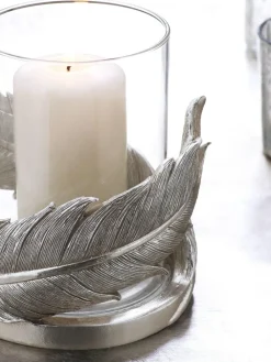 Next Silver Feather Resin And Glass Hurricane^ Candle Holders & Lanterns