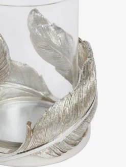 Next Silver Feather Resin And Glass Hurricane^ Candle Holders & Lanterns