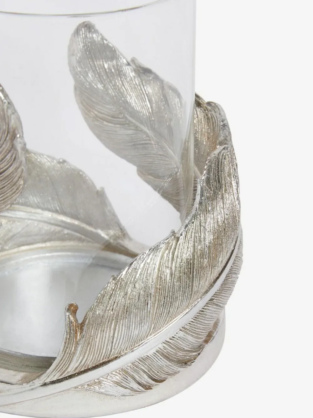 Next Silver Feather Resin And Glass Hurricane^ Candle Holders & Lanterns
