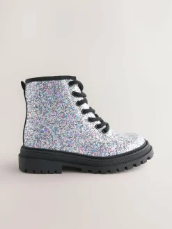 Next Silver Glitter Wide Fit (G) Warm Lined Lace-Up Ankle Boots^ Boots|Boots & Wellies