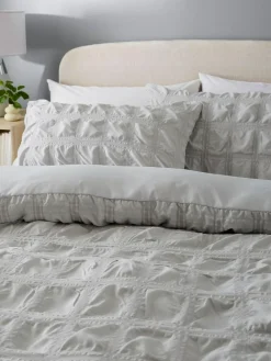Best Next Seersucker Supersoft Textured Duvet Cover and Pillowcase Set Silver Grey
