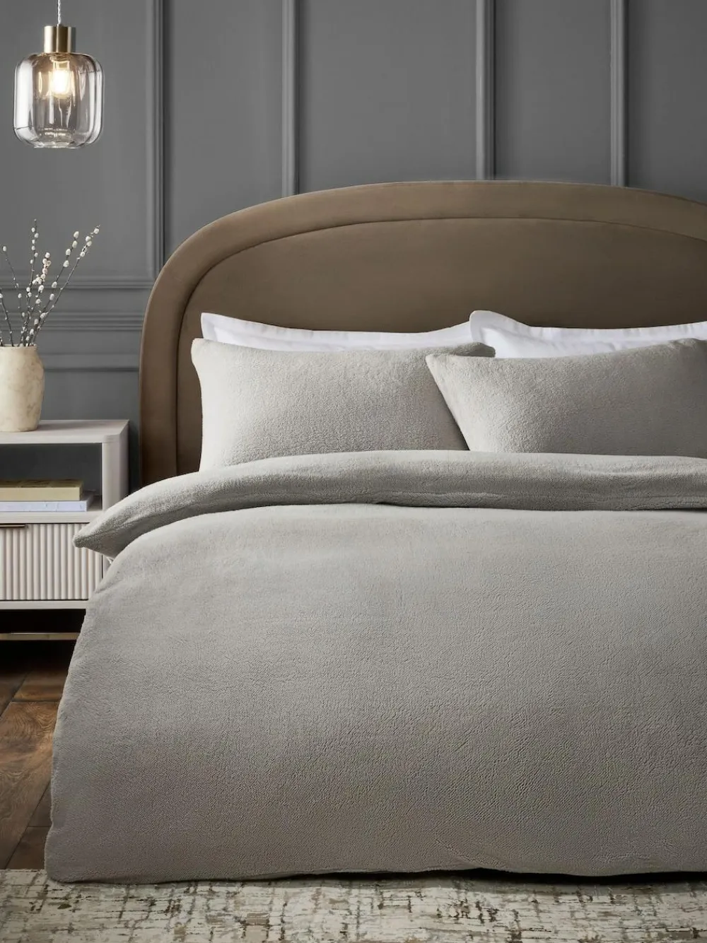 Sale Next Silver Grey Teddy Fleece Duvet Cover and Pillowcase Set