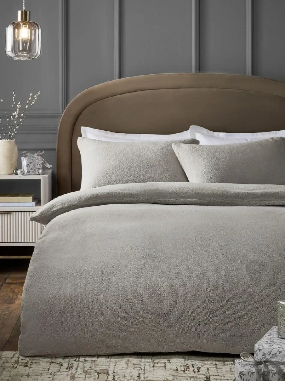 Sale Next Silver Grey Teddy Fleece Duvet Cover and Pillowcase Set
