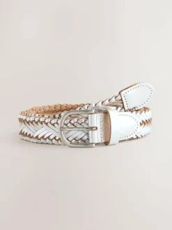 Hot Next Hand Plaited Leather Belt Silver