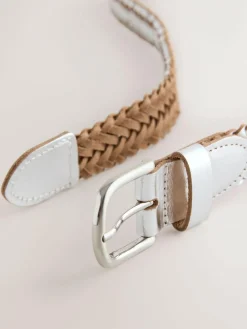 Hot Next Hand Plaited Leather Belt Silver