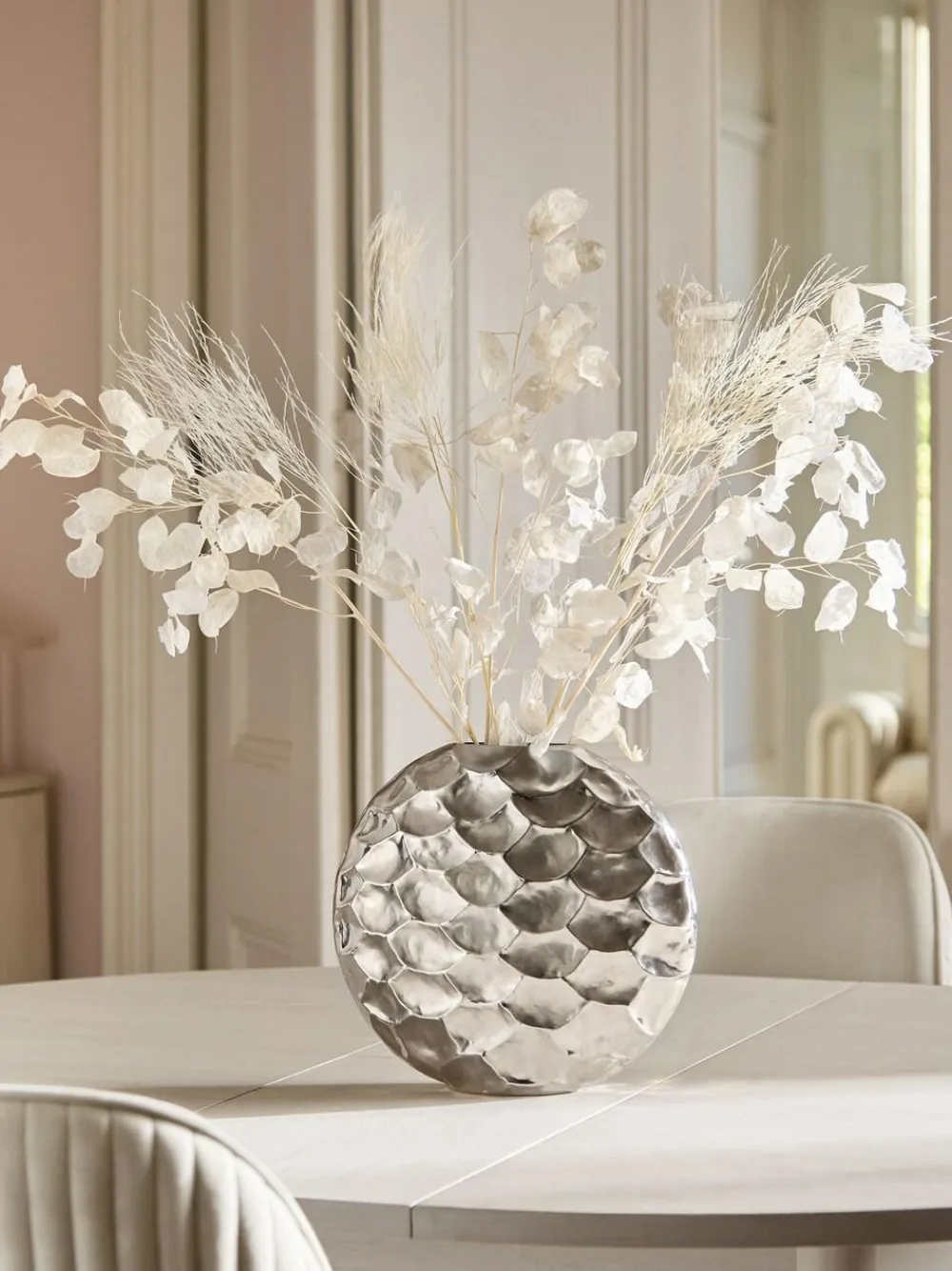 Next Silver Metal Scalloped Vase^ Vases