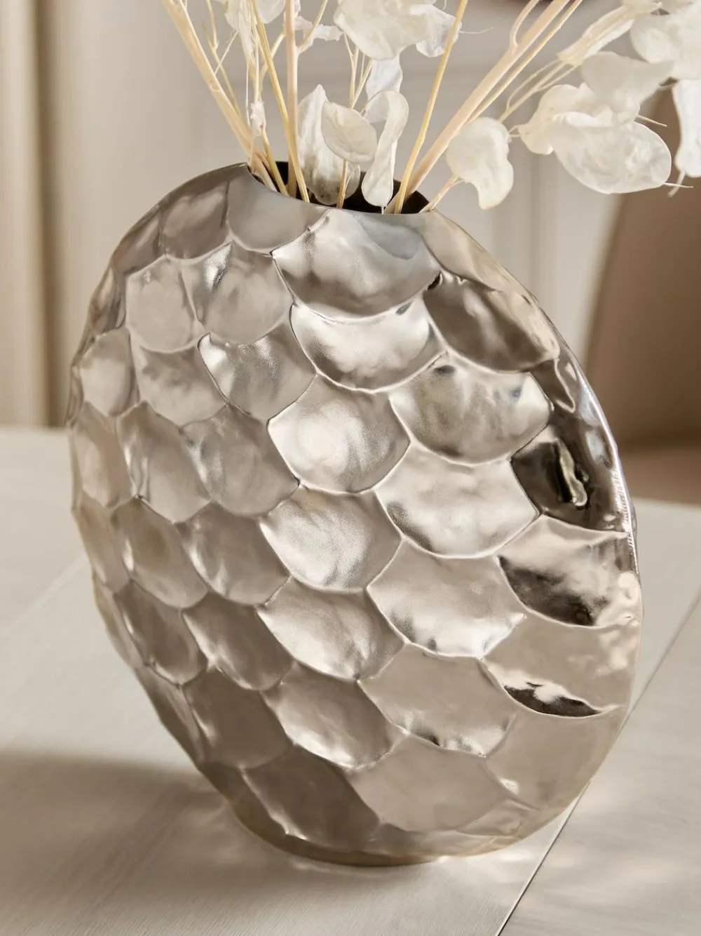 Next Silver Metal Scalloped Vase^ Vases
