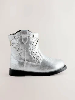 Next Silver Metallic Western Cowboy Ankle Boots^ Baby Boots|Boots