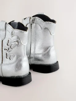 Next Silver Metallic Western Cowboy Ankle Boots^ Baby Boots|Boots