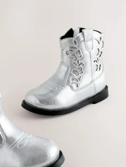 Next Silver Metallic Western Cowboy Ankle Boots^ Baby Boots|Boots