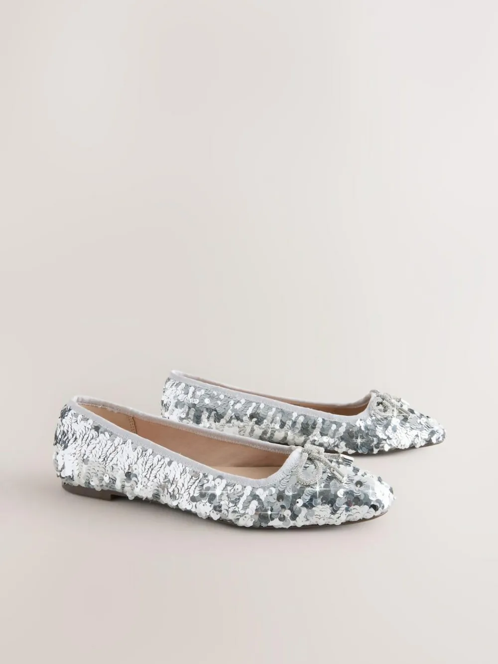 Next Silver Sequin Standard/Wide Fit Round Toe Ballerina Shoes^Women Wide Fit & Extra Wide Fit|Flats
