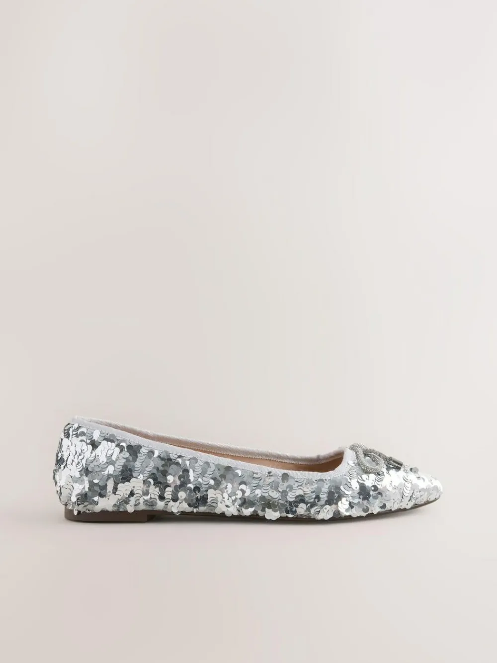 Next Silver Sequin Standard/Wide Fit Round Toe Ballerina Shoes^Women Wide Fit & Extra Wide Fit|Flats