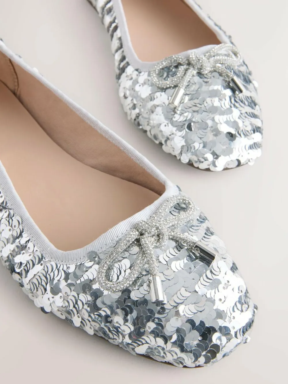 Next Silver Sequin Standard/Wide Fit Round Toe Ballerina Shoes^Women Wide Fit & Extra Wide Fit|Flats