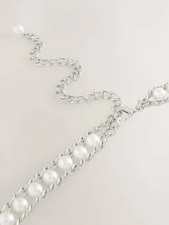 Online Next Chain Belt Silver Tone Pearl Bead