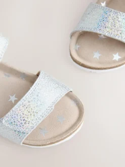 Hot Next Wide Fit (G) Touch Fastening Corkbed Sandals Silver