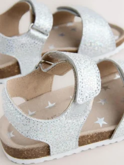 Hot Next Wide Fit (G) Touch Fastening Corkbed Sandals Silver