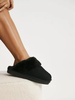 Clearance Simply Be Extra Wide Fit Faux Fur Lined Suede Mule Slippers Black