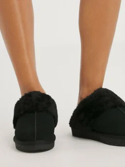 Clearance Simply Be Extra Wide Fit Faux Fur Lined Suede Mule Slippers Black
