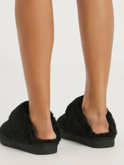 Clearance Simply Be Extra Wide Fit Faux Fur Lined Suede Mule Slippers Black