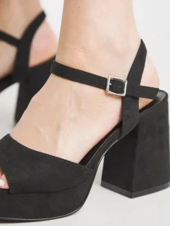 Online Simply Be Extra Wide Fit Platform Crossover Heels With Trim Black
