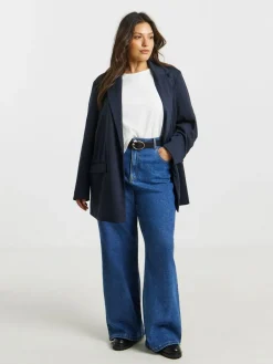 New Simply Be Blue Single Breasted Ponte Blazer