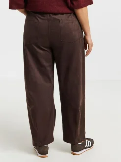 Simply Be Brown Suedette Barrel Leg Trousers