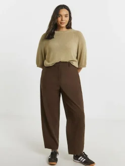 Simply Be Brown Tailored Barrel Leg Trouser^Women Suits & Tailoring