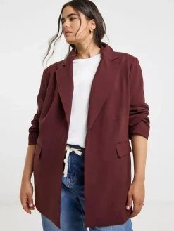 Discount Simply Be Oversized Single Breasted Blazer Burgundy Red
