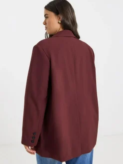 Discount Simply Be Oversized Single Breasted Blazer Burgundy Red