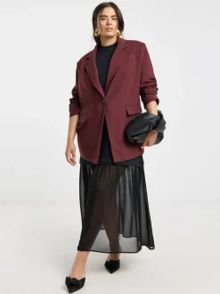 Discount Simply Be Oversized Single Breasted Blazer Burgundy Red