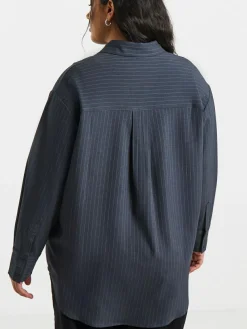 Discount Simply Be Grey Oversized Pinstripe Shirt