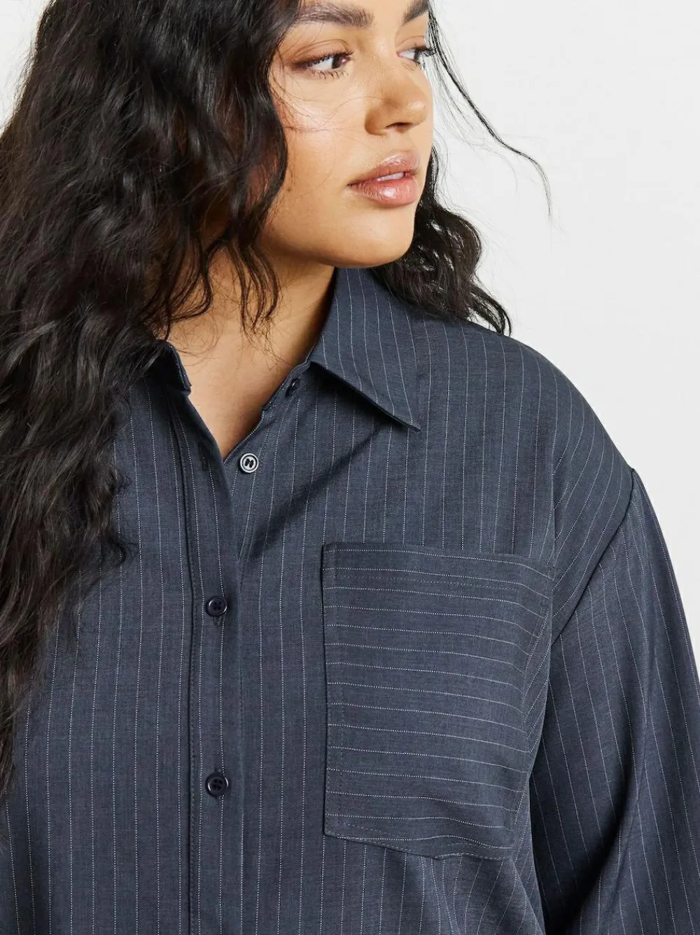 Discount Simply Be Grey Oversized Pinstripe Shirt