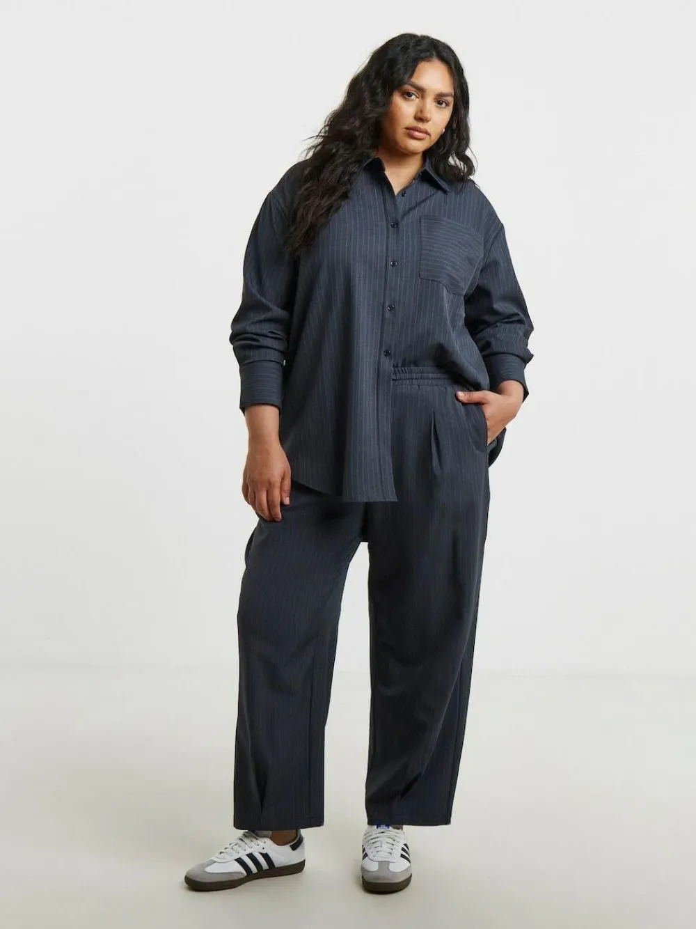 Discount Simply Be Grey Oversized Pinstripe Shirt